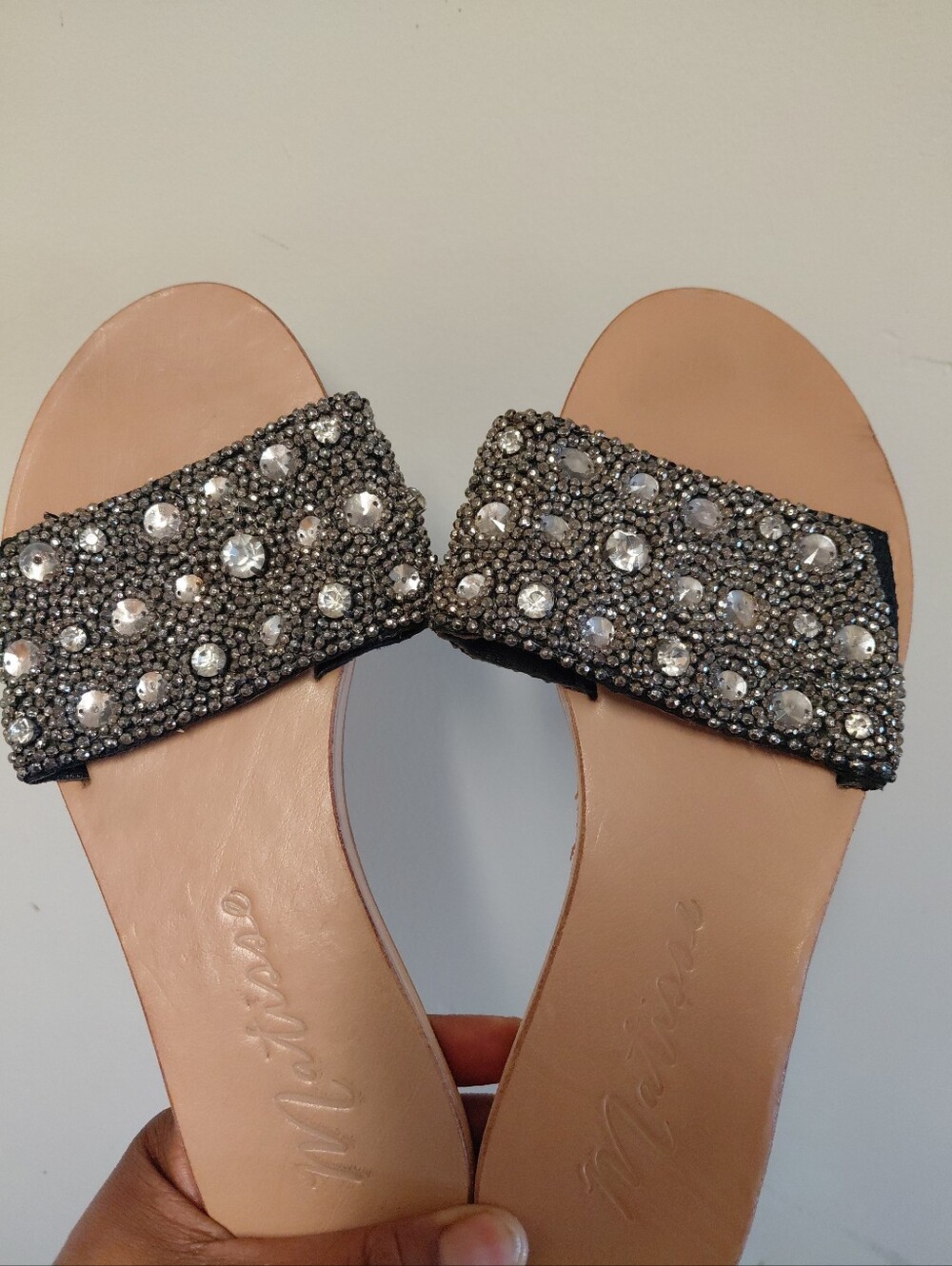 Matisse Black Embellished Rhinestones Slides Sandals Size 7